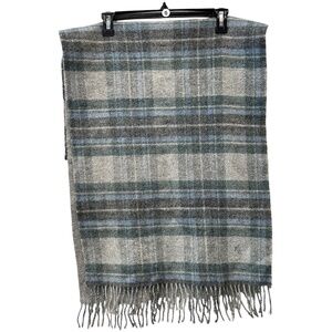 Lauren Ralph Lauren Men's Gray Plaid Tartan Lambswool Reversible Fringe Scarf
